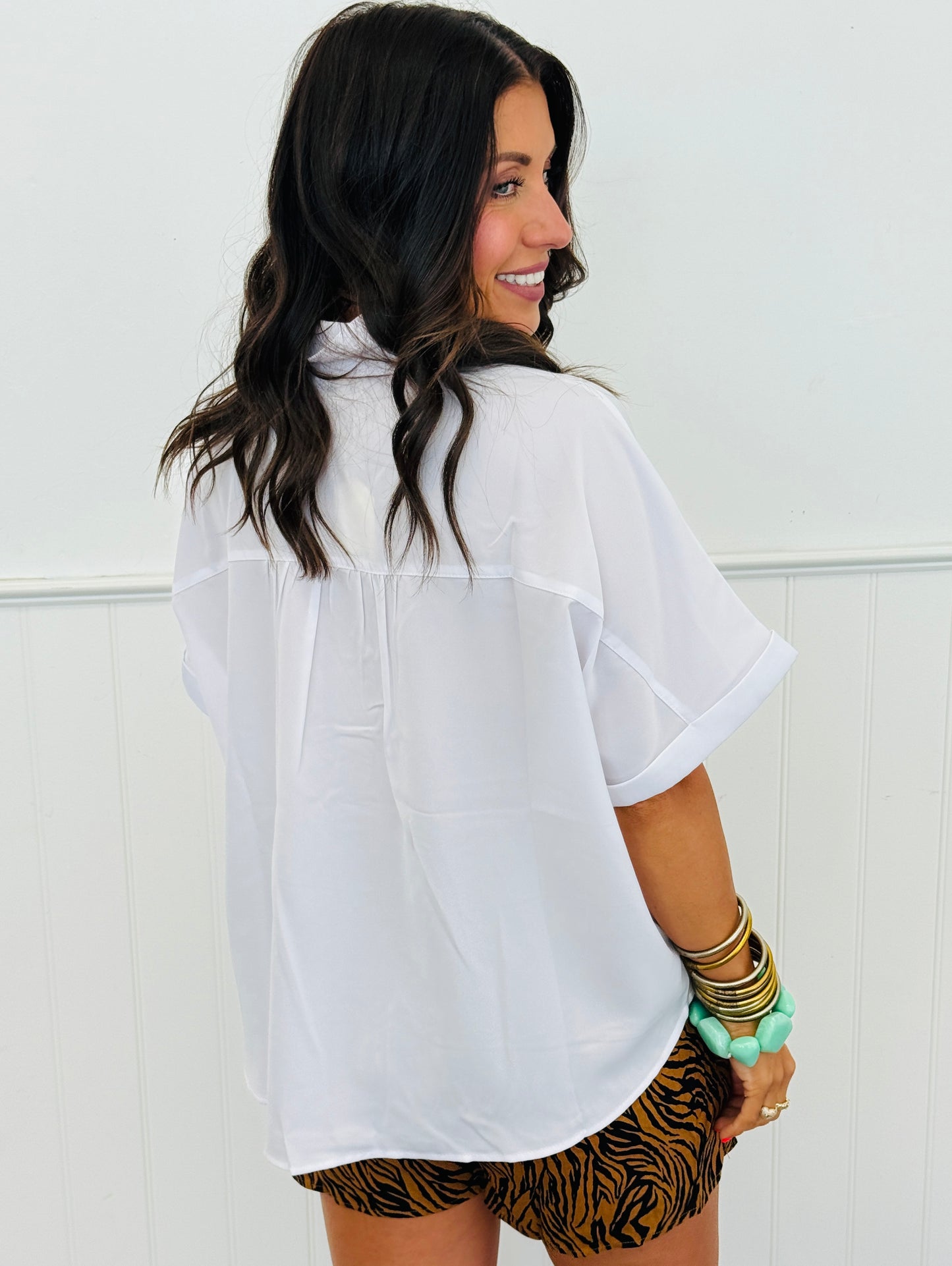 Pearl Buttons V-Neck Blouse (Reg.) - 2 Colors