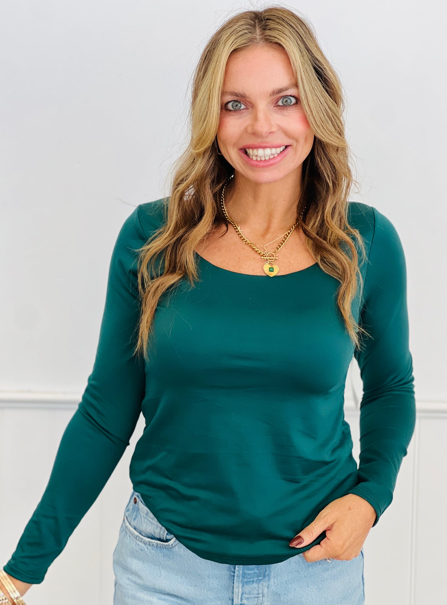 Scoop Neck Long Sleeve Top (Reg. and Plus) - 7 Colors