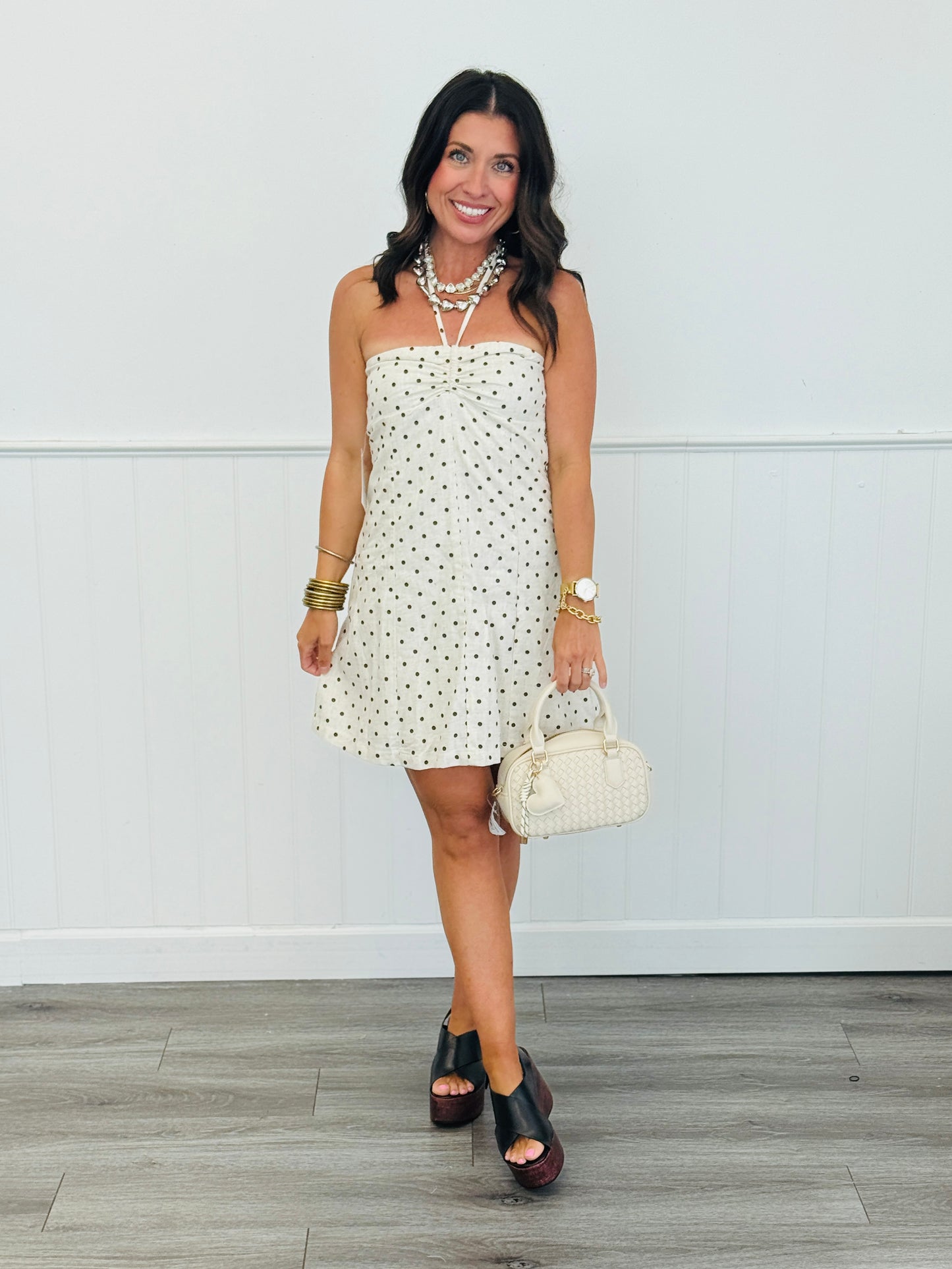 Oatmeal Polka Dot Halter Mini Dress (Reg.)