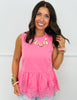 Sleeveless Scallop Lace Trim Peplum Top (Reg.)-2 Colors