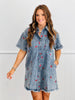 Denim Cherry Embroidered Mini Shirt Dress (Reg. and Plus)