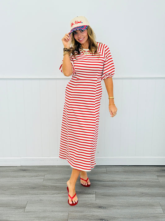 Cream/Red Striped Midi Dress (Reg.)