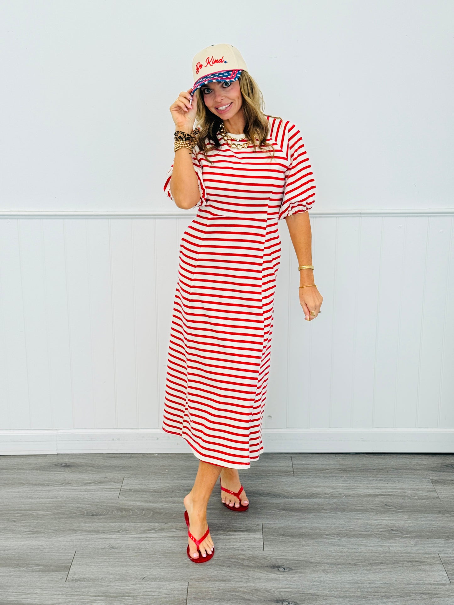 Cream/Red Striped Midi Dress (Reg.)