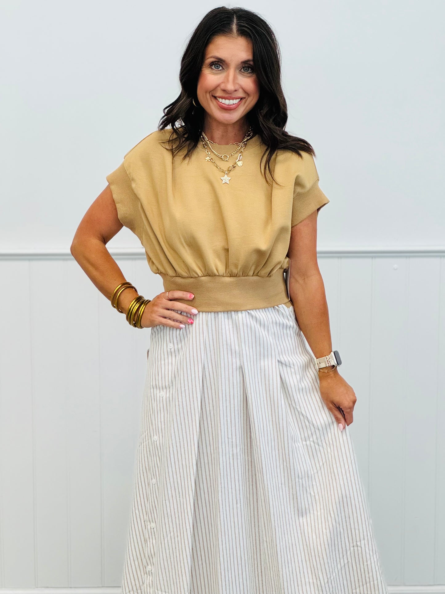 Taupe Illusion Midi Dress (Reg)
