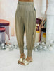 Taupe Plissé Tapered Jogger Pants (Reg. and Plus)
