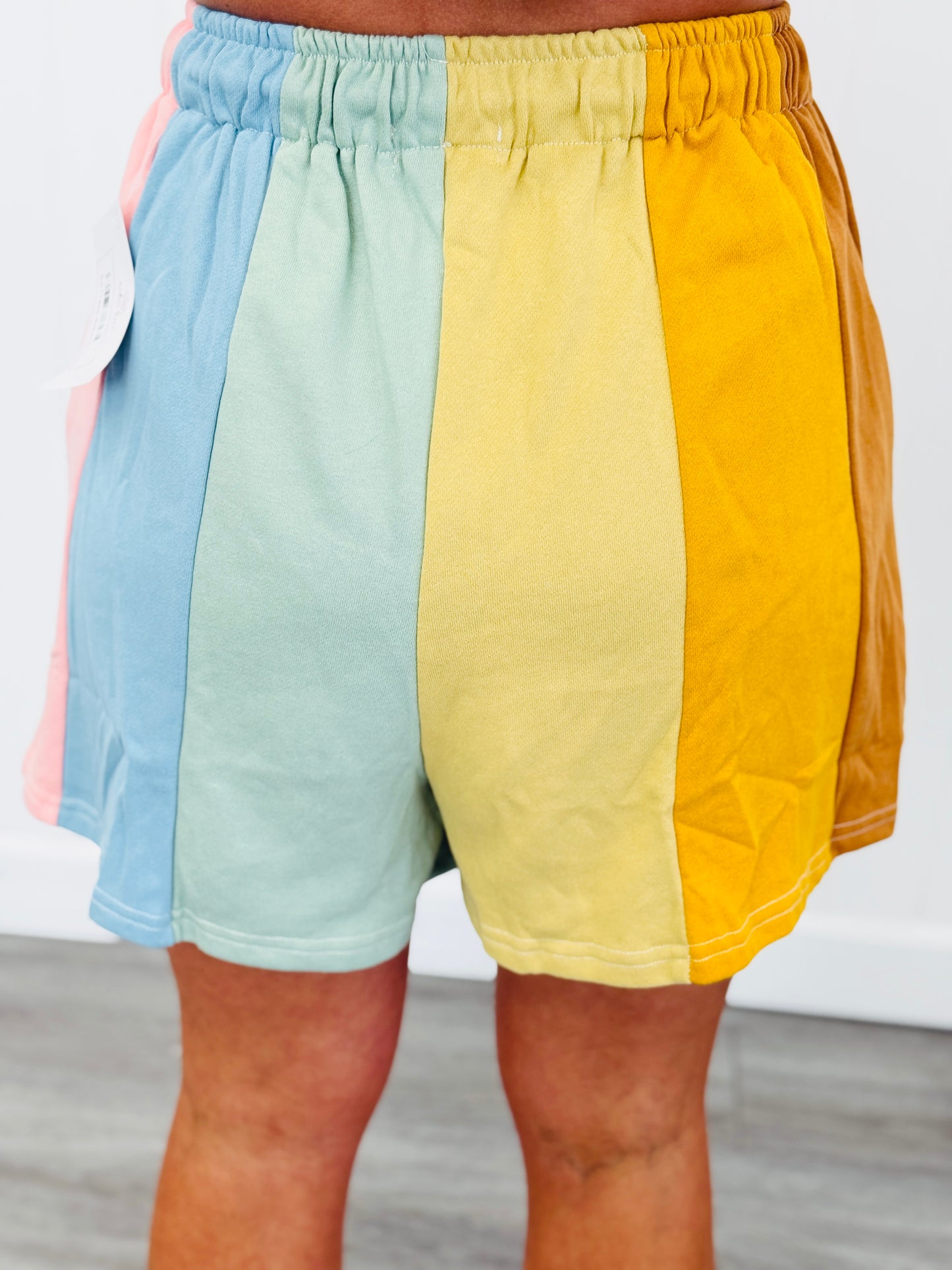Camel Combo Rainbow Color Block Striped Shorts (Reg. & Plus)