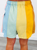 Camel Combo Rainbow Color Block Striped Shorts (Reg. & Plus)