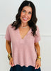 Mauve Split Neck Knit Sweater (Reg. and Plus)