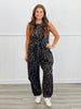 Black Leopard Cinch Detailed Pants Set (Reg & Plus)