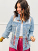 Denim Floral Embroidery Mesh Jacket (Reg & Plus)