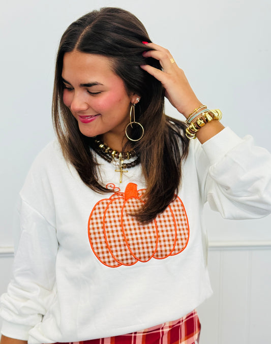 Ivory Checkered Pumpkin Patch Sweatshirt  (Reg.)