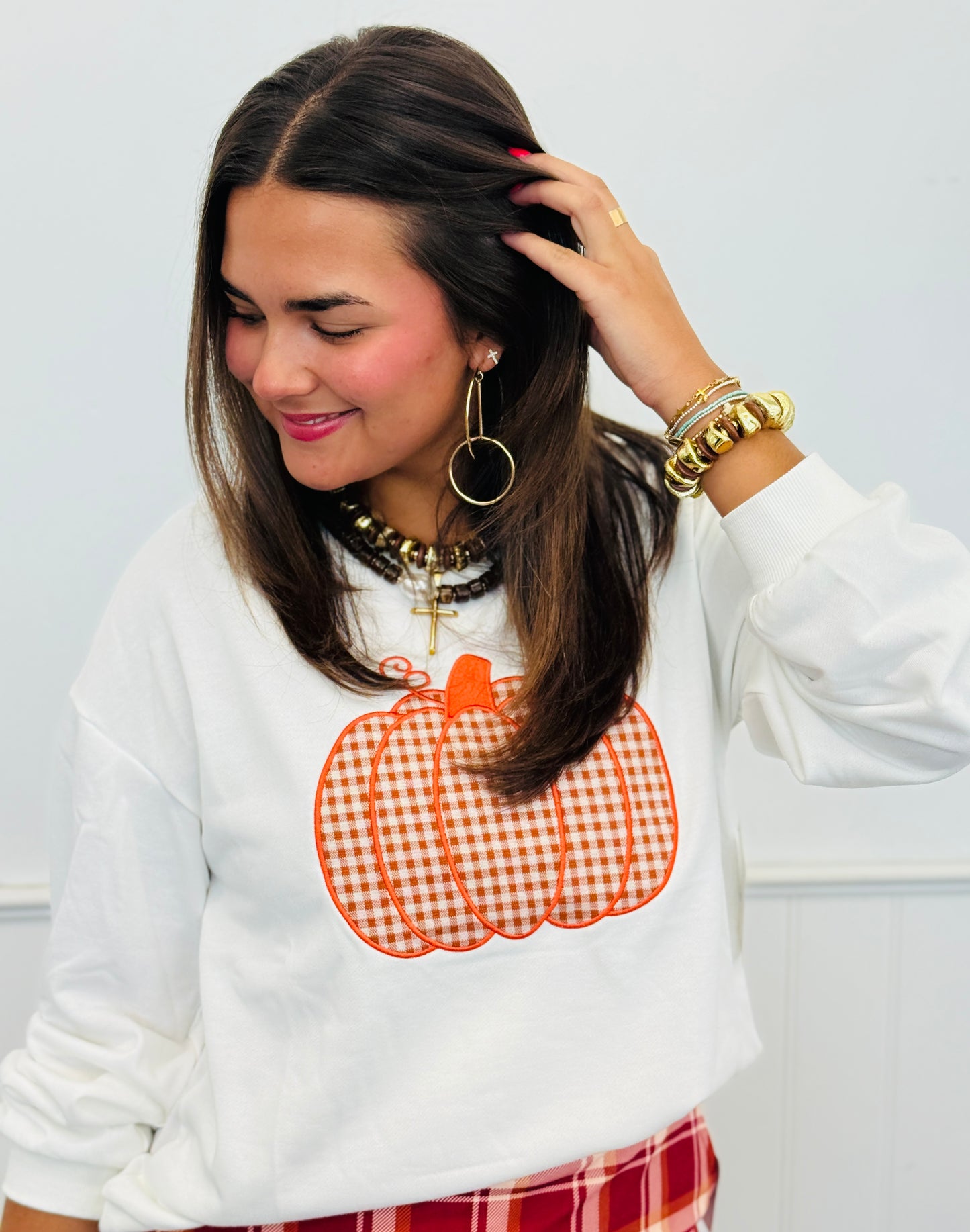 Ivory Checkered Pumpkin Patch Sweatshirt  (Reg.)