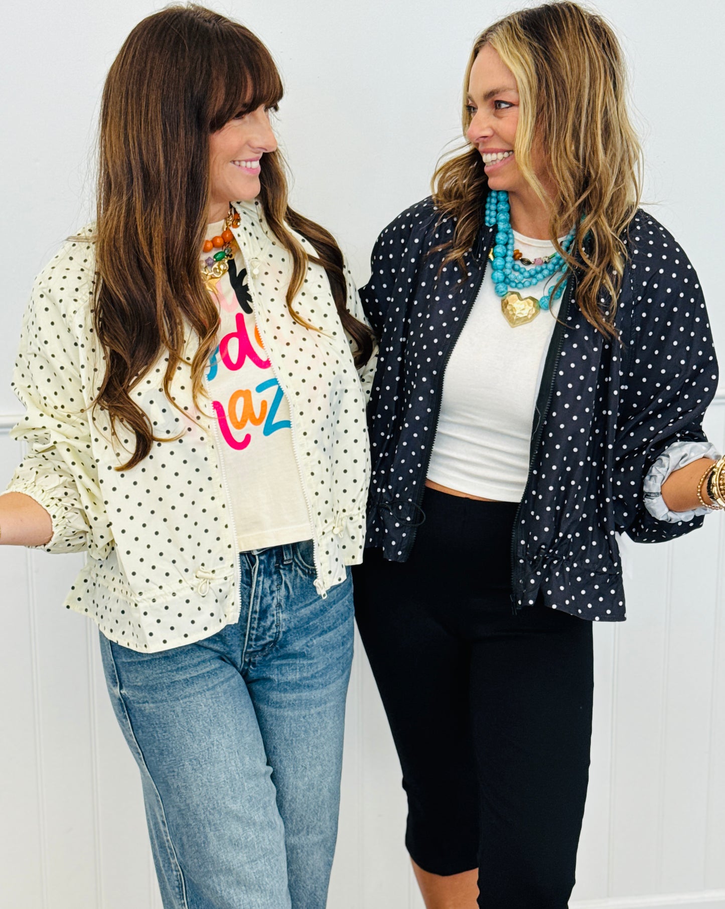 Polka Dot Windbreaker Zip Up Jacket (Reg.) - 2 Colors