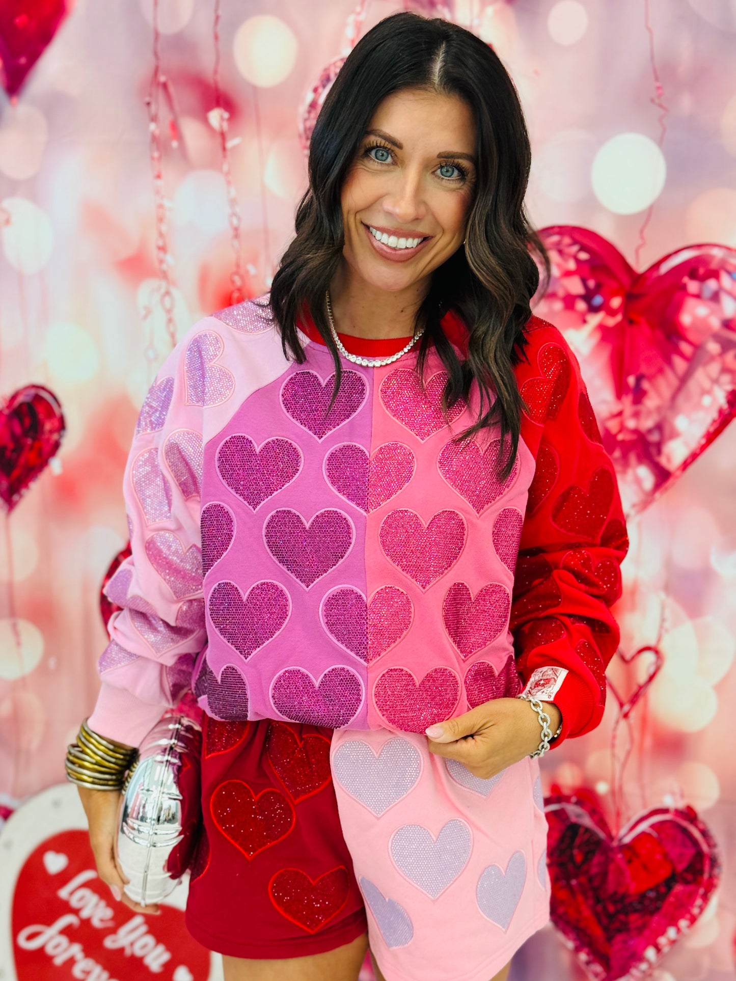 Queen Of Sparkles Colorblock Rhinestone Hearts Sweatshirt (Reg. & Plus)