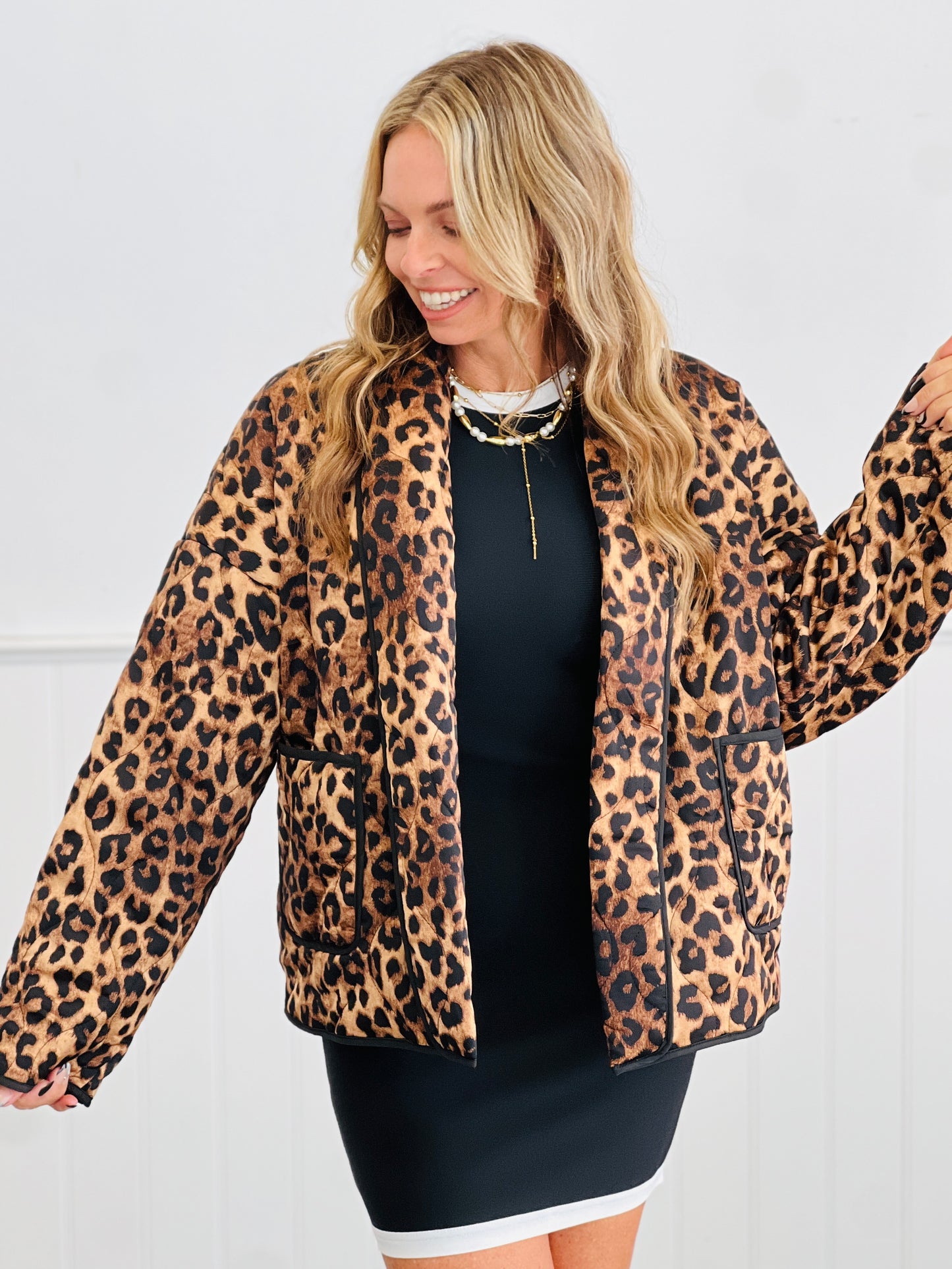 Leopard Print Open Front Jacket (Reg & Plus)