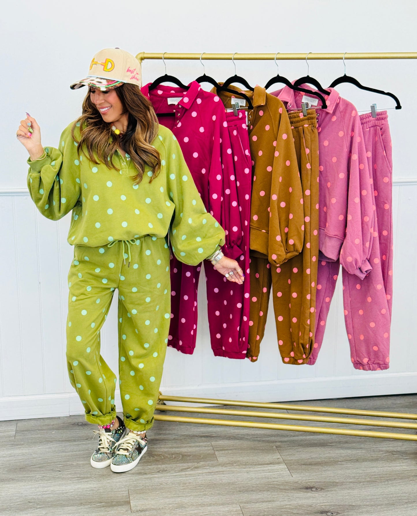 Polka Dot Collared Sweatshirt (Reg.) - 4 Colors