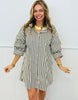 Black/White Striped Mini Shirt Dress (Reg & Plus)