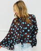 Brown/Light Blue Polka Dot Ruffled Chiffon Blouse (Reg & Plus)