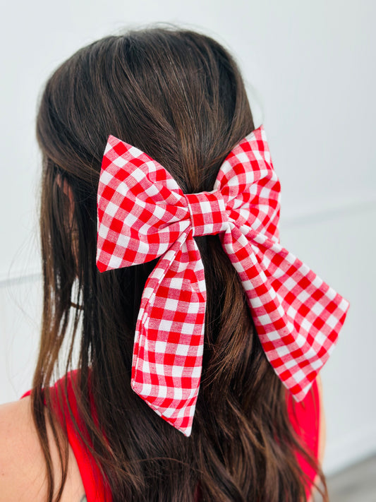 Red Gingham Hair Bow