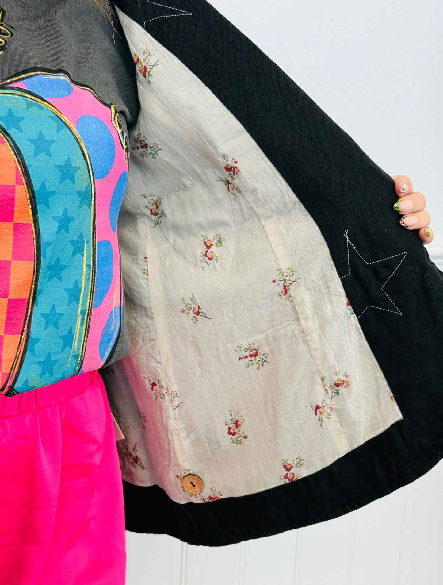 POL Black Stars & Hearts Linen Blazer (Reg.)