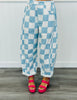 Sky Blue Checkered Print Barrel Pants (Reg & Plus)