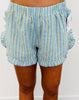 Blue/Lime Boho Stripe Ruffled Shorts (Reg.)