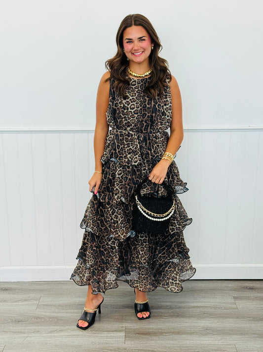 Leopard Ruffle Tiered Sleeveless Maxi Dress (Reg. and Plus)