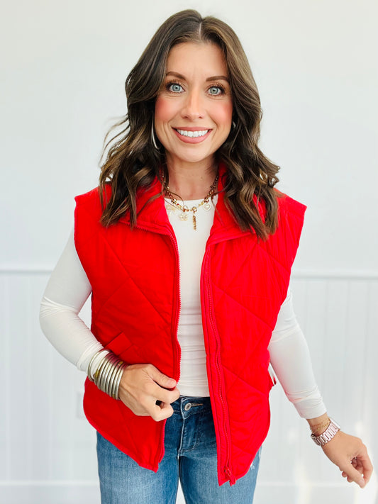 Poppy Red Quilted Puffer Vest (Reg.)