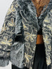 Grey Sequin Printed Faux Fur Button Up Jacket (Reg.)