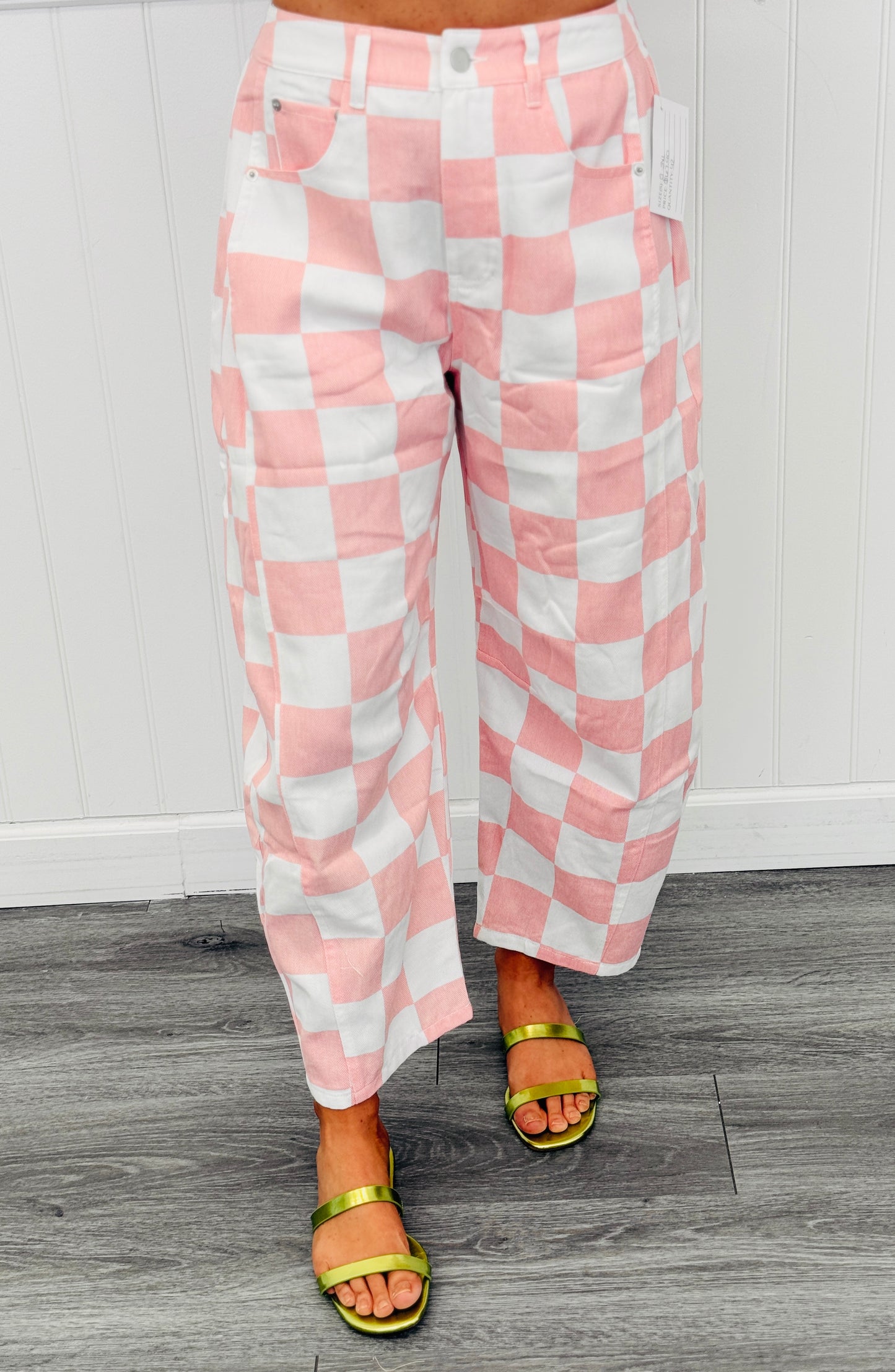 Baby Pink Checkered Print Barrel Pants (Reg & Plus)