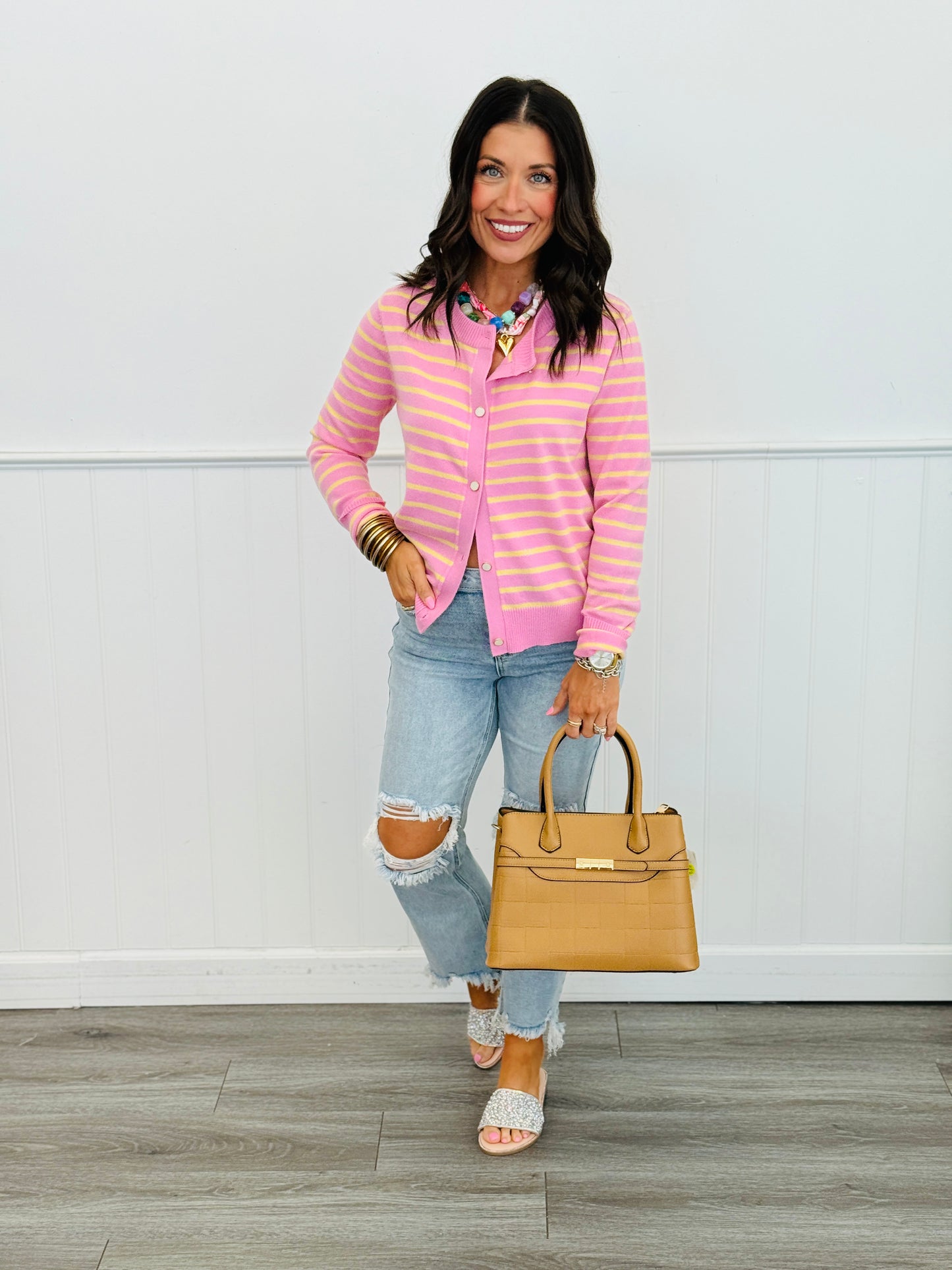Lilac/Yellow Stripe Sweater Cardigan Top (Reg.)