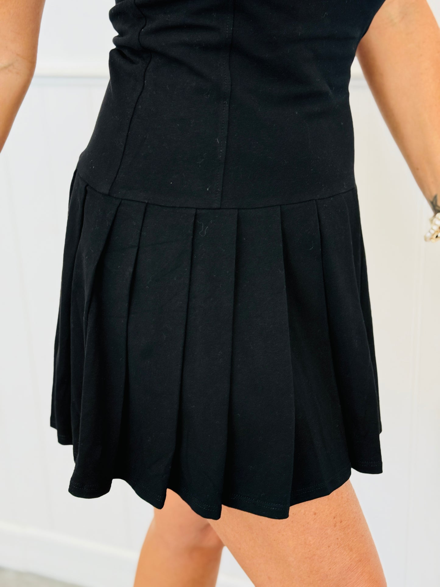 Black Pleated Hem Mini Dress (Reg. and Plus)