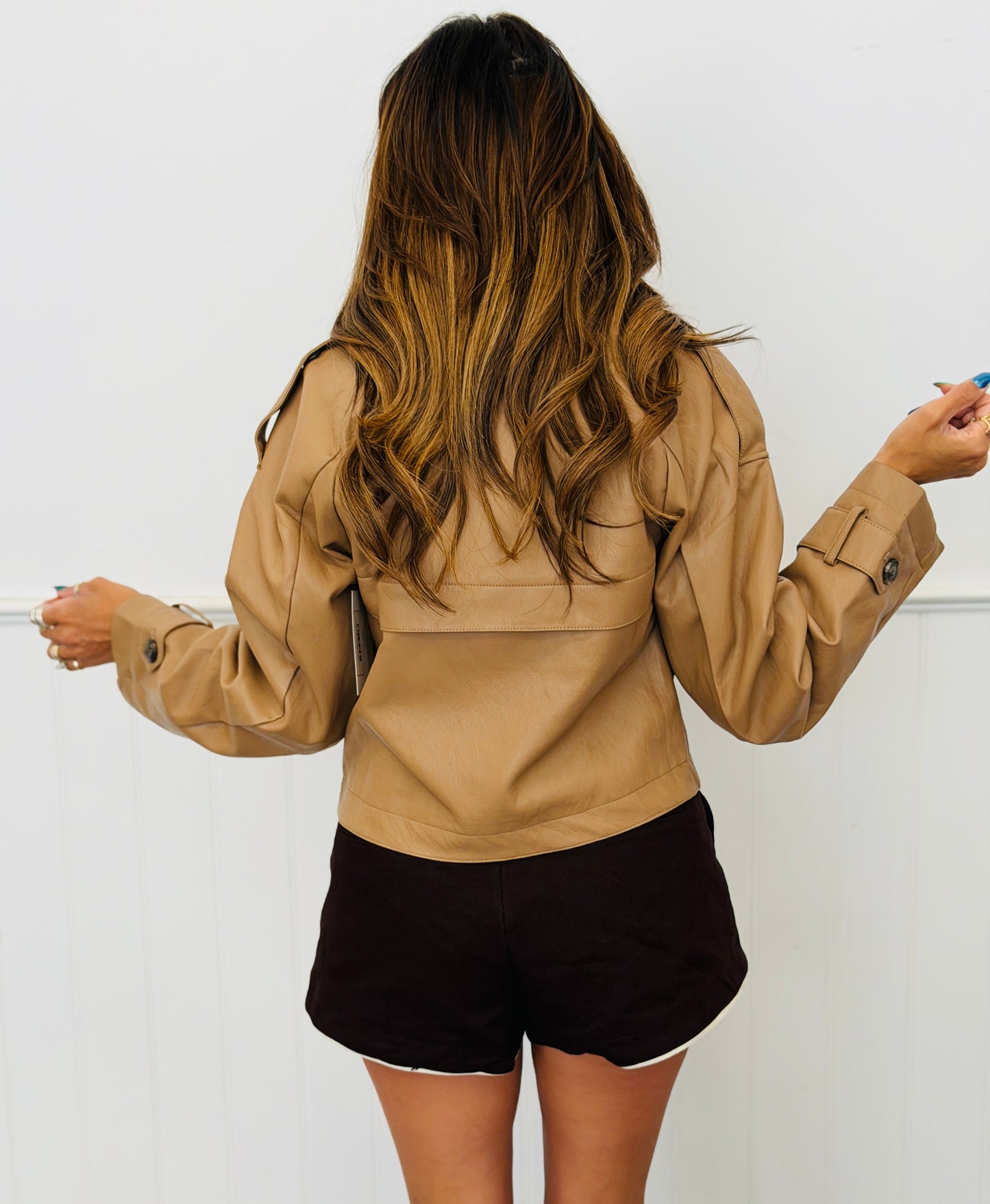 Faux Leather Waist Length Trench Coat (Reg.) - 3 Colors