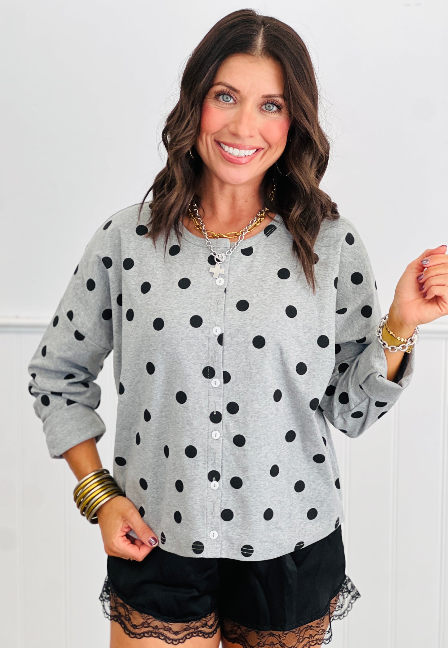 Polka Dot Button Down Cardigan (Reg.) - 3 Colors