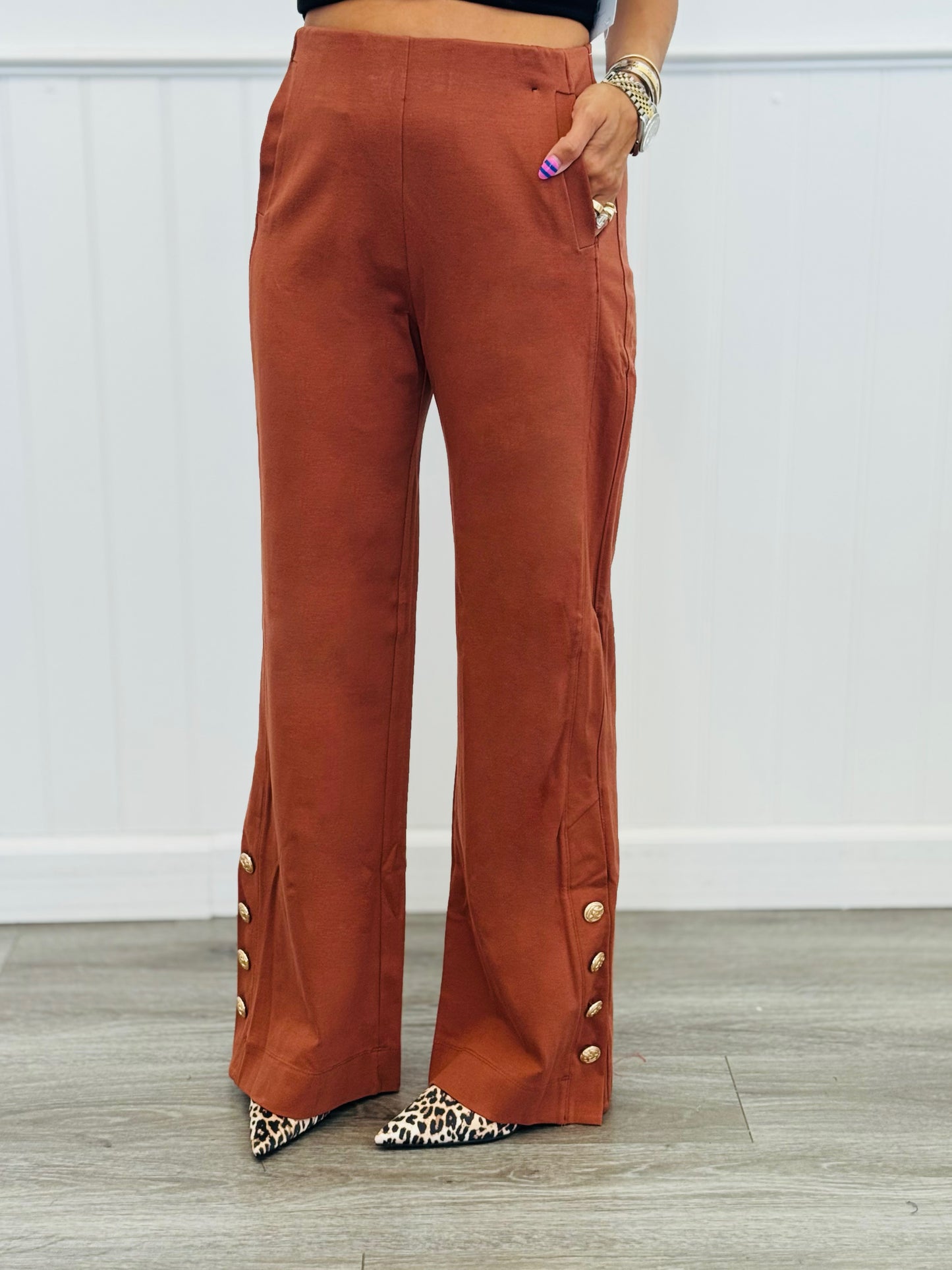 Dear Scarlett Magic Gold Button Wide Leg Pants (Reg. and Plus) - 7 Colors