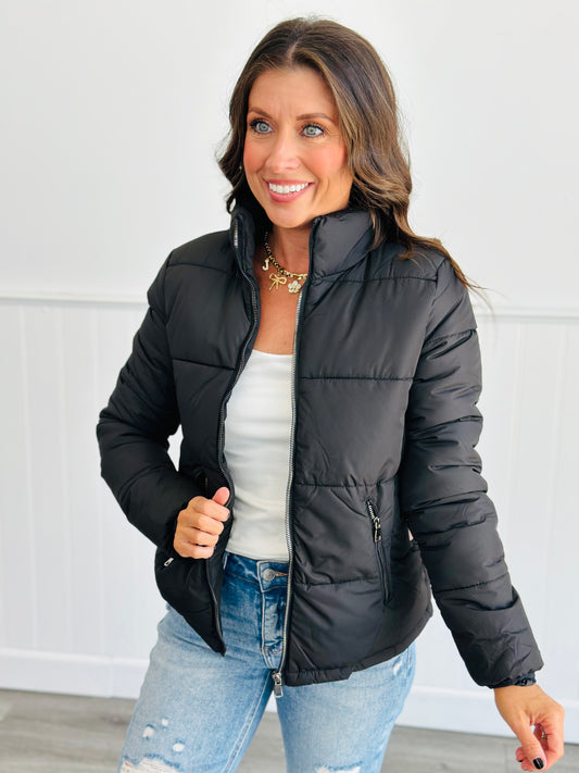 Black Cozy Lined Puffer Jacket (Reg. and Plus)