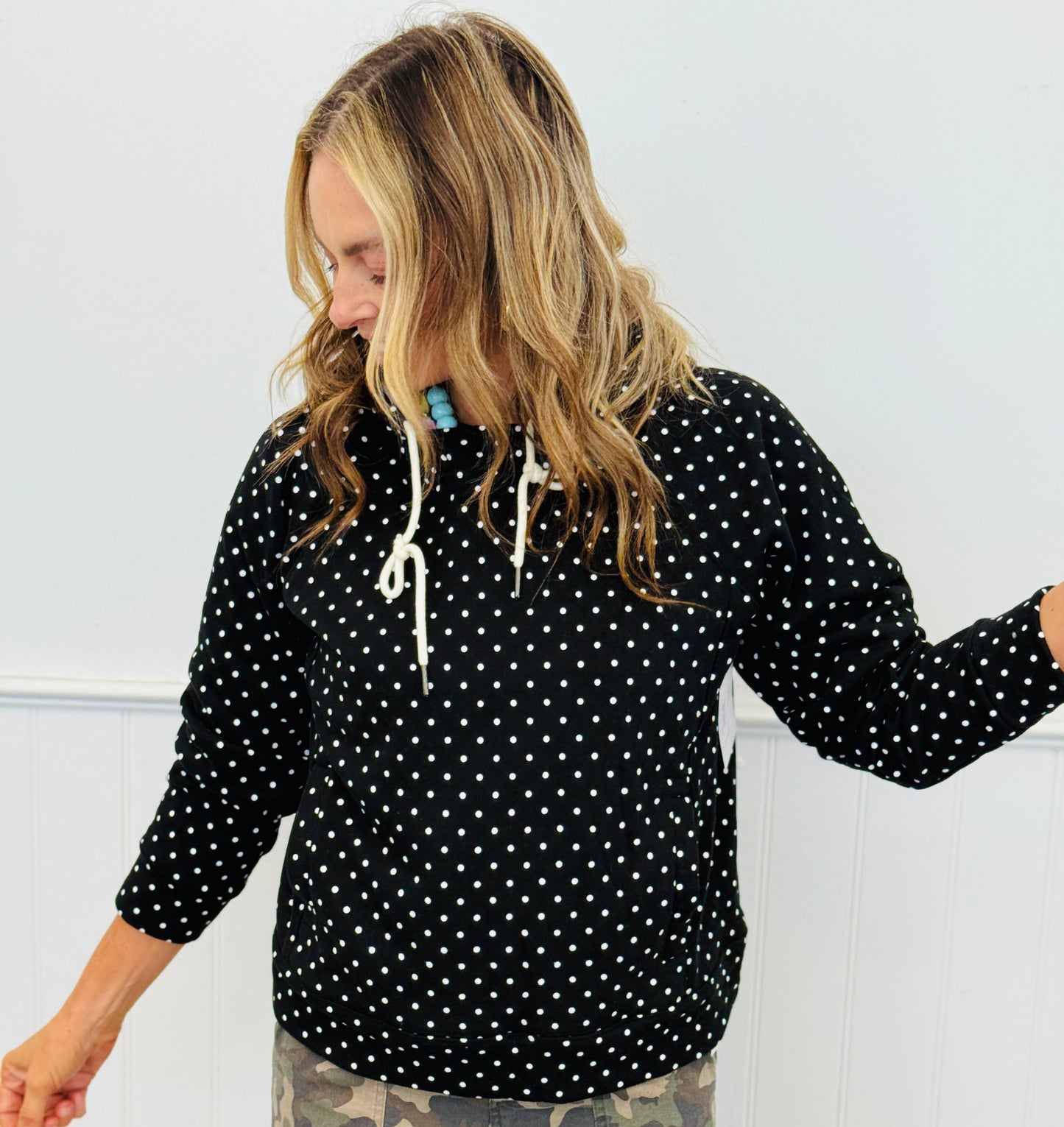Cozy Micro Polka Dot Hoodie Top (Reg.) - 2 Colors