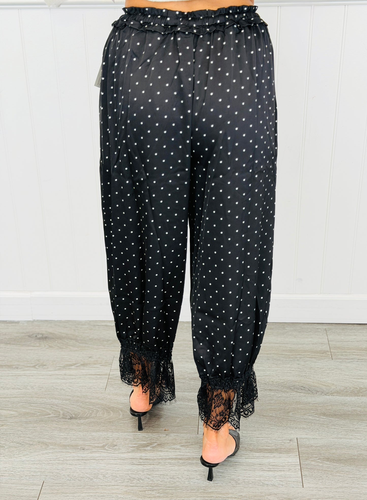 Black/White Polka Dot Lace Trim Pants (Reg. and Plus)