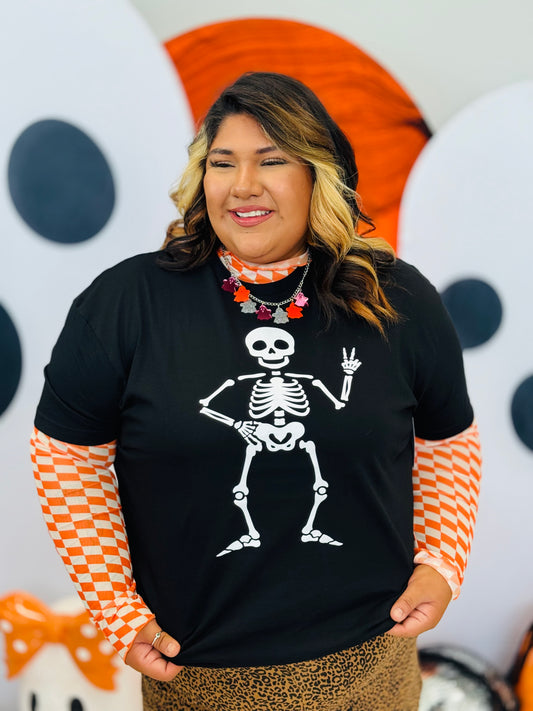 Peace Out Skeleton Graphic Tee (Reg. and Plus)