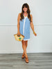 Light Blue Striped Button Down Mini Dress (Reg.)