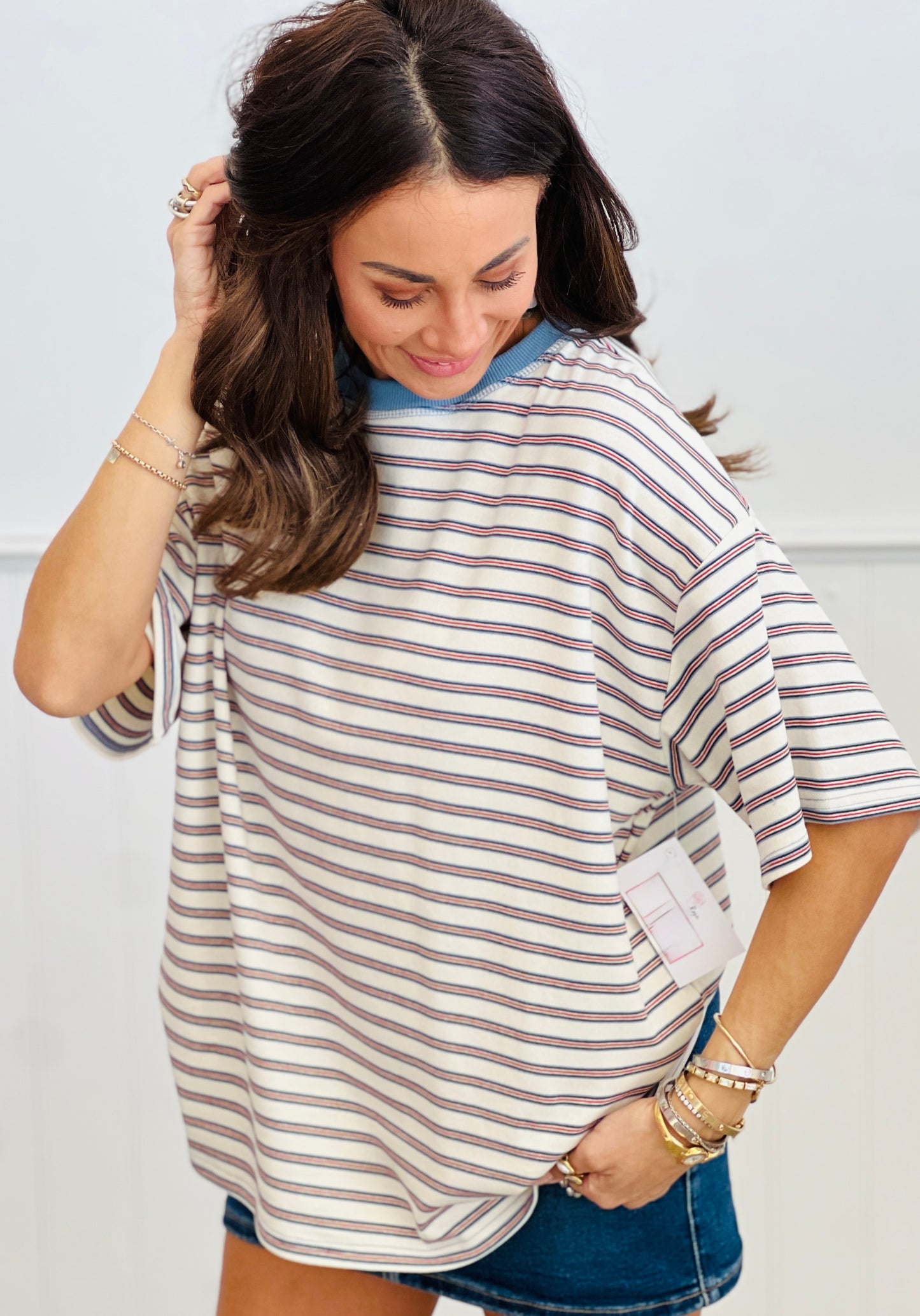 Oversized Striped Short Sleeve Tee (Reg.)-2 Colors