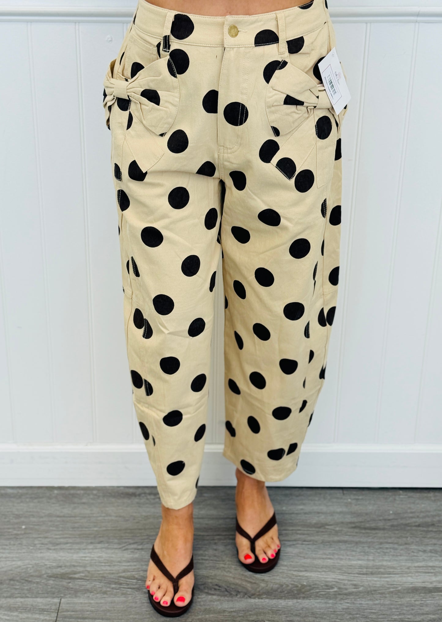 Polka Dot Bow Barrel Pants (Reg & Plus)-2 Colors