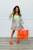 POL Blue/Pink Multi Seashell Trim Deep V-Neck Mini Dress (Reg.)