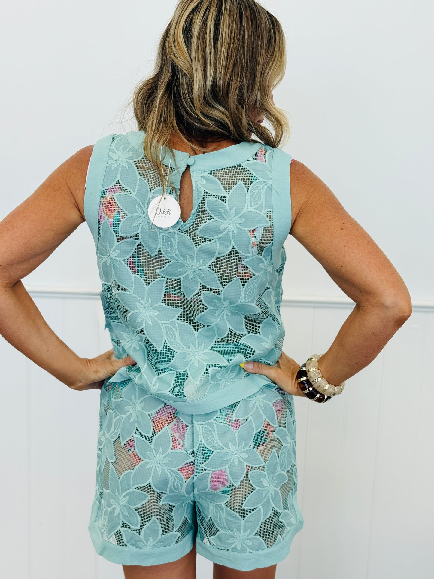 Mint Lace Sleeveless Top & Shorts Set (Reg & Plus)