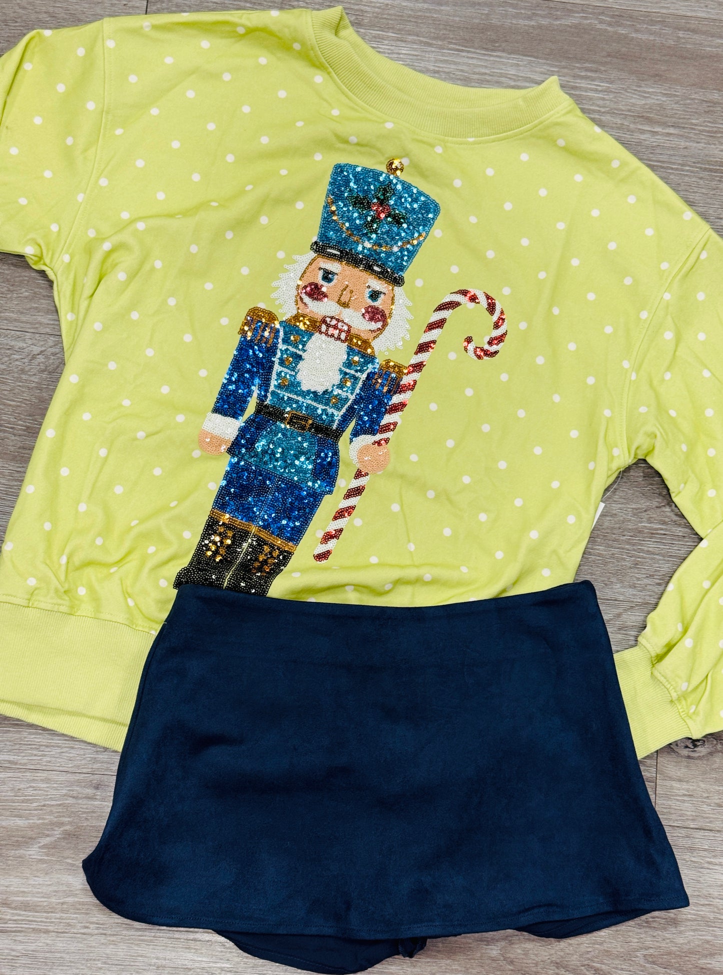 Lime/Blue Polka Dot Sequin Nutcracker Sweatshirt (Reg.)