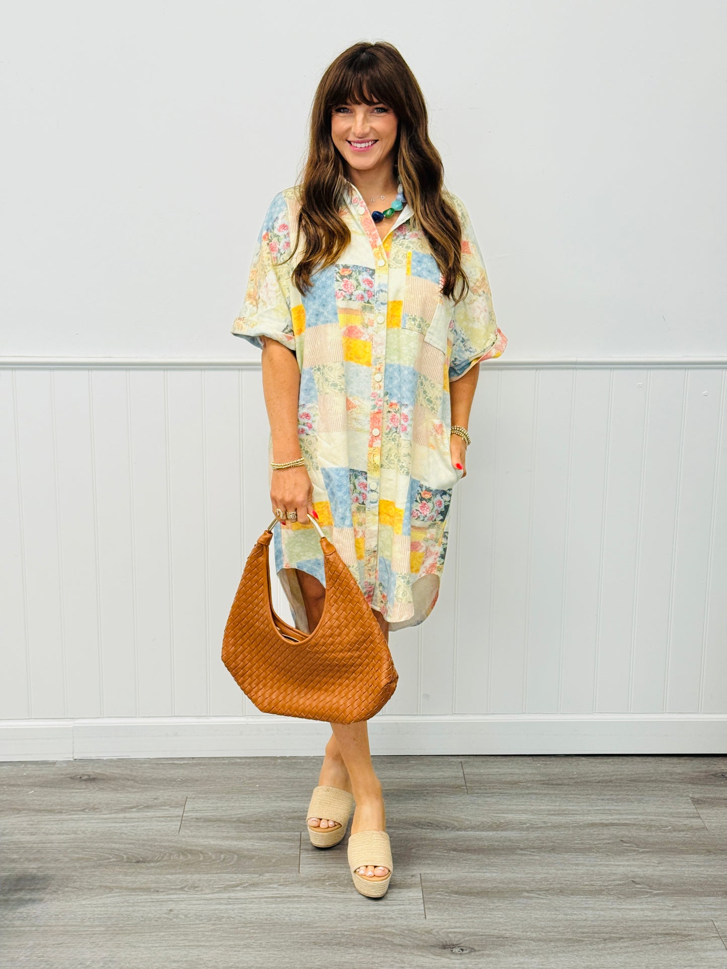 Patchwork Denim Shirt Dress (Reg & Plus)