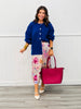 Champagne/Magenta Floral Satin Slip On Midi Skirt (Reg. and Plus)