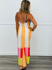White Color Block Stripes V-Neck Maxi Dress (Reg.)