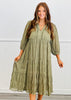 Olive Tiered Balloon Sleeve Midi Dress (Reg. and Plus)
