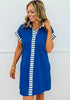 Royal Blue Stripe Trim Button Down Mini Dress (Reg. and Plus)